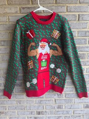 Blizzard Bay Ugly Christmas Sweater Do You Even Gift Buff Muscle Santa Medium